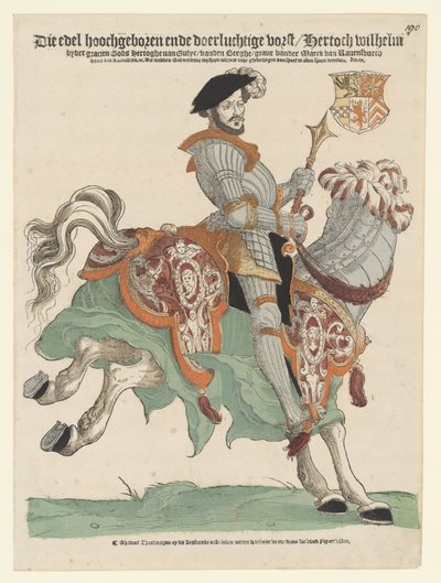 Porträt von Herzog Wilhelm von Kleve, Jülich und Berg, Graf von Mark, Herr von Ravenstein zu Pferd von Cornelis Anthonisz. (manner of)