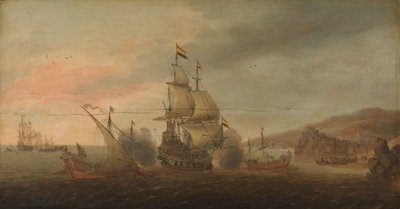 Seeschlacht zwischen niederländischen Kriegsschiffen und spanischen Galeeren von Cornelis Bol
