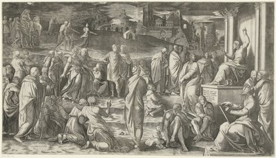 Christus predigt vor dem Volk von Cornelis Bos