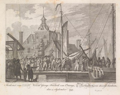 Ankunft des verwundeten Prinzen Willem George Frederik in Rotterdam, 1793 von Cornelis Brouwer