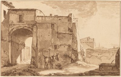 Tor mit Reisendem und Maultier von Cornelis Brouwer