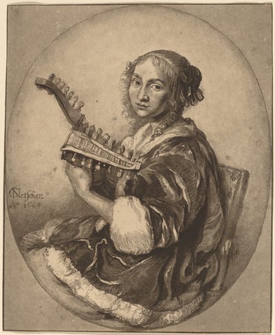 Dame mit doppelköpfiger Laute von Cornelis Brouwer