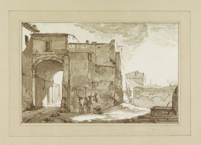 Tor mit Reisendem und Maultier von Cornelis Brouwer