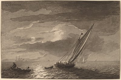 Meereslandschaft mit Vollmond, 1779, veröffentlicht 1781 von Cornelis Brouwer
