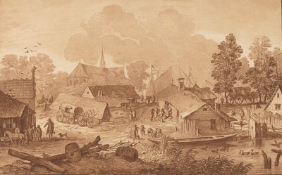 Dorf mit Teich von Cornelis Brouwer