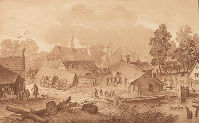 Dorf mit Teich von Cornelis Brouwer