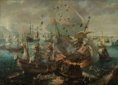 Die Explosion des spanischen Admiralsschiffes von Cornelis Claesz  van Wieringen