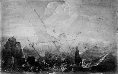 Schiffswrack gegen einen Felsen von Cornelis Claesz  van Wieringen