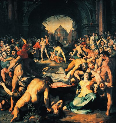 Massaker der Unschuldigen, zentrales Panel des Triptychons von Cornelis Cornelisz. van Haarlem