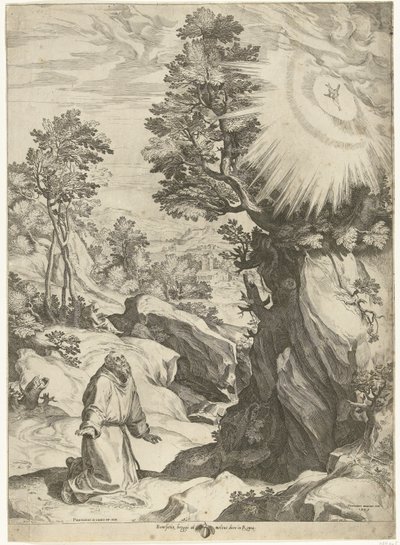Landschaft mit der Vision des Hl. Franziskus von Assisi von Cornelis Cort