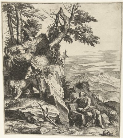 Landschaft mit lesendem Hieronymus von Cornelis Cort