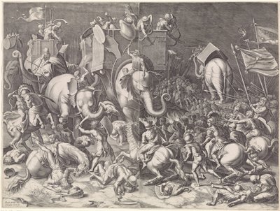 Schlacht bei Zama zwischen Scipio und Hannibal, bei Nacht von Cornelis Cort