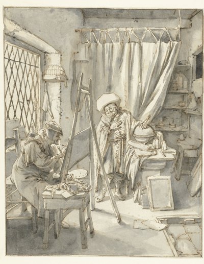 Ein Künstler mit einem Modell in seinem Atelier von Cornelis Dusart