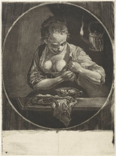 Sich entlausende Frau von Cornelis Dusart