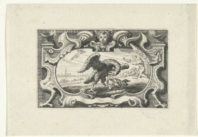Vignette mit Pelikan, der seine Jungen mit eigenem Blut füttert von Cornelis Galle (II) (attributed to)