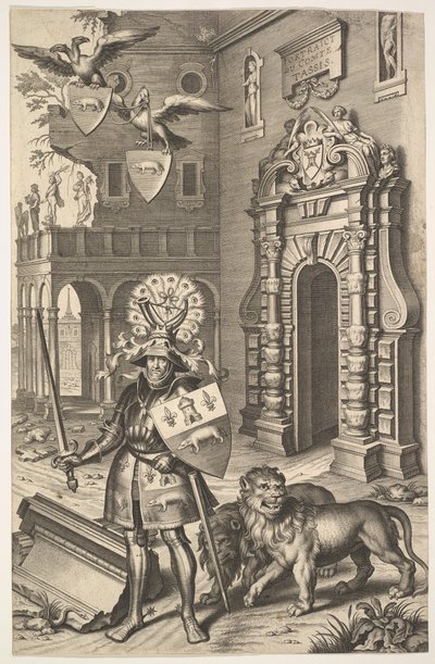 Allegorisches Porträt von Graf Tassis, Illustration aus Jean Jacques Chifflet, Les marques von Cornelis Galle I