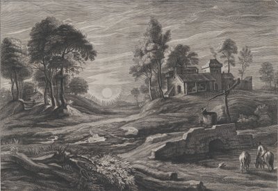 Landschaft mit Ziehbrunnen, 1638-60 von Cornelis Galle I