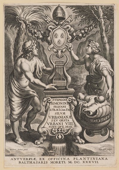 Titelseite für Stephanus Simonini, Silvae Urbaninae von Cornelis Galle I after Sir Peter Paul Rubens