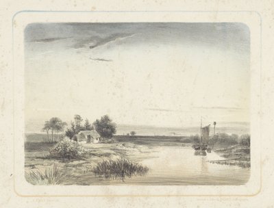 Flusslandschaft mit Haus und Segelboot von Cornelis Jan Bolt