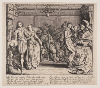 Innenraum mit Musikern und tanzenden Paaren von Cornelis Koning