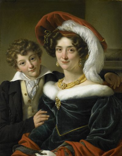 Rudolphina Wilhelmina Elizabeth de Sturler (1798-1873), zweite Frau von Graf Johannes van den Bosch, mit ihrem Sohn Richard Leeuwenhart von Cornelis Kruseman (attributed to workshop of)