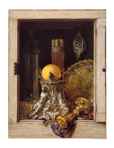 Silberwaren in einem offenen Schrank von Cornelis Norbertus Gysbrechts