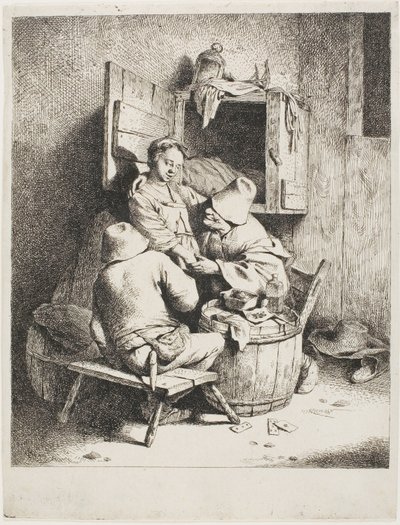 Ein Mann streichelt die junge Wirtin von Cornelis Pietersz. Bega