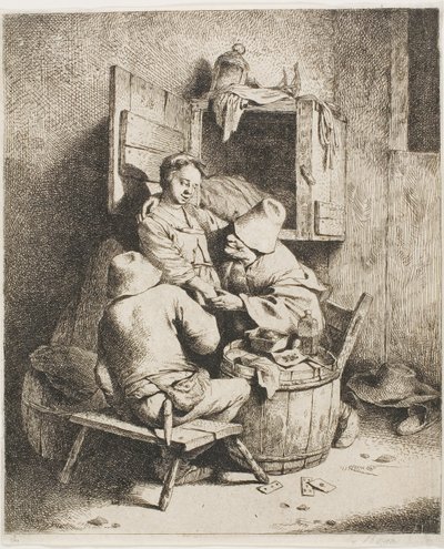 Ein junger Mann streichelt die junge Gastgeberin von Cornelis Pietersz. Bega