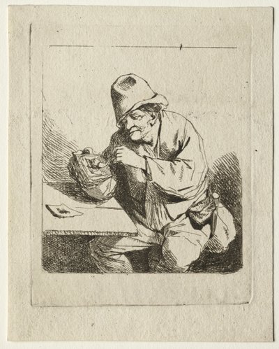 Bauer, der seine Pfeife anzündet, Mitte 1600er von Cornelis Pietersz Bega