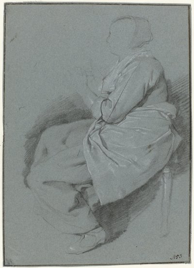 Sitzende Frau im Profil nach links, mit Schürze von Cornelis Pietersz. Bega