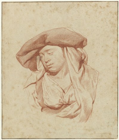 Studie einer Frau, Brustlänge, leicht nach links gewandt und nach unten blickend von Cornelis Pietersz. Bega