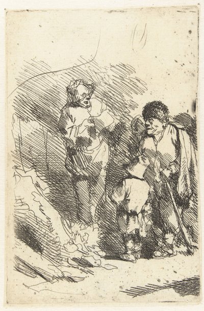 Singender Mann und lauschendes Publikum, darunter Kind und Mann von Cornelis Pietersz. Bega