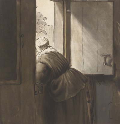 Eine Frau, die sich auf die untere Tür lehnt, nach Rembrandt van Rijn von Cornelis Ploos van Amstel