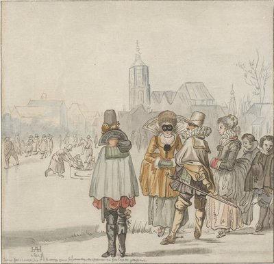 Elegante Gesellschaft auf dem Eis von Cornelis Ploos van Amstel (signed by artist)