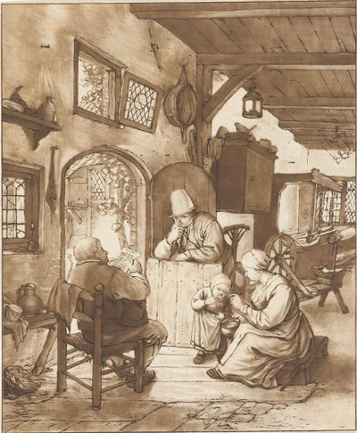 Zeitungsleser im Innenraum von Cornelis Ploos van Amstel (signed by artist)