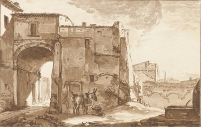 Tor mit Reisendem und Maultier von Cornelis Ploos van Amstel (signed by artist)