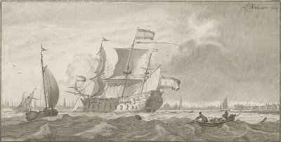 Kriegsschiff auf dem IJ von Cornelis Ploos van Amstel