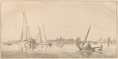 Fluss mit Stadt von Cornelis Ploos van Amstel