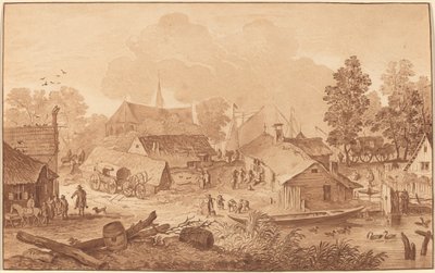 Dorf mit Teich von Cornelis Ploos van Amstel