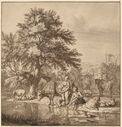 Hirte und Hirtin mit ihrer Herde von Cornelis Ploos van Amstel after Adriaen