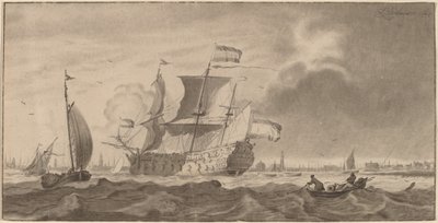Kriegsschiff im Y von Cornelis Ploos van Amstel and Bernhard Schreuder, after Ludolf Backhuysen