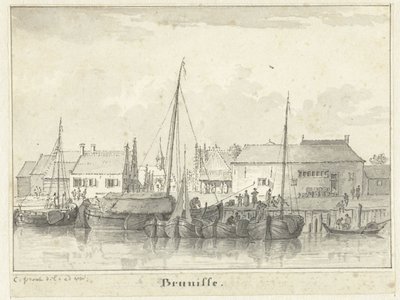 Ansicht des Hafens von Bruinisse von Cornelis Pronk