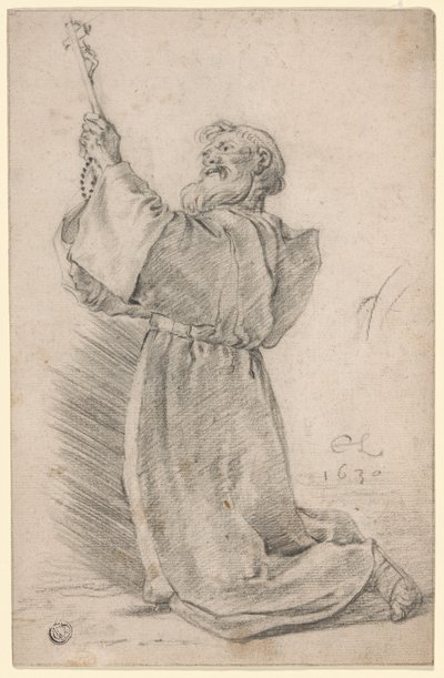 Kniender Mönch mit Kruzifix von Cornelis Saftleven