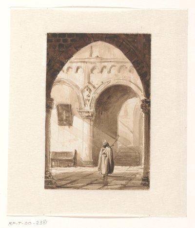 Innenraum einer Kirche mit einem Mönch von Cornelis Springer