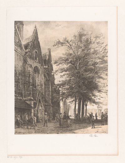 Menschen vor der Marktkirche in Hameln von Cornelis Springer