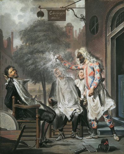 Harlekin, Magier und Barbier: Die Rivalen entlarvt, 1738 von Cornelis Troost