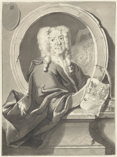 Porträt von Jacob Campo Weyerman im Medaillon von Cornelis Troost