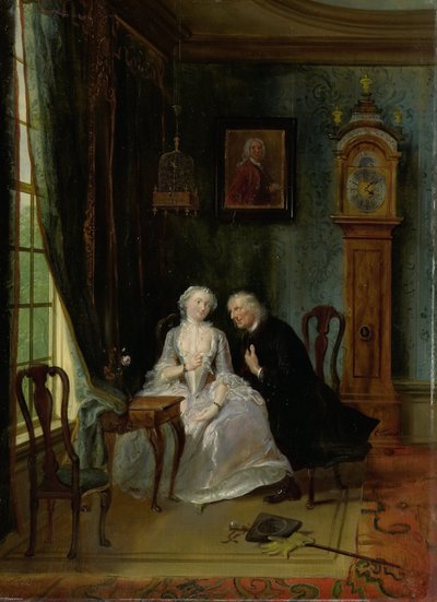 Unanständige Liebe, vielleicht eine Szene des Witwers Joost mit Lucia, 2. Szene aus dem Stück De wanhebbelijke liefde von CJ van der Lijn von Cornelis Troost