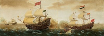Ein Seegefecht zwischen niederländischen und spanischen Kriegsschiffen von Cornelis Verbeeck