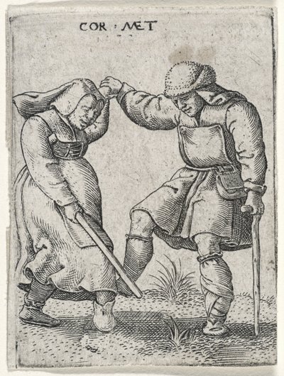 Ein Mann mit verbundenem Fuß tanzt mit einer Frau, 1572 von Cornelis after Massys